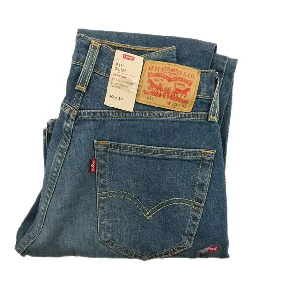 Levis 511 Mens 30X32 NWT Slim Fit Stretch Medium Wash Jeans